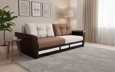 Диван-еврокнижка Амстердам Люкс, 150х195 пружинный блок, велюр/экокожа, комби