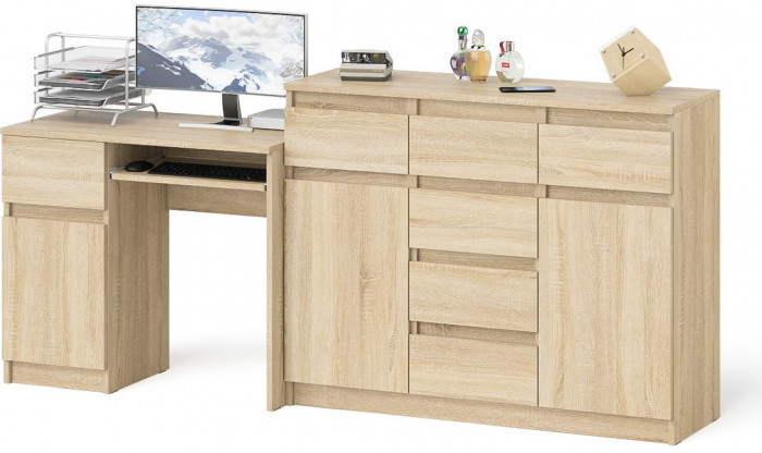 Мори компьютерный стол МС-1 левый + Комод МК1200.4, дуб сонома