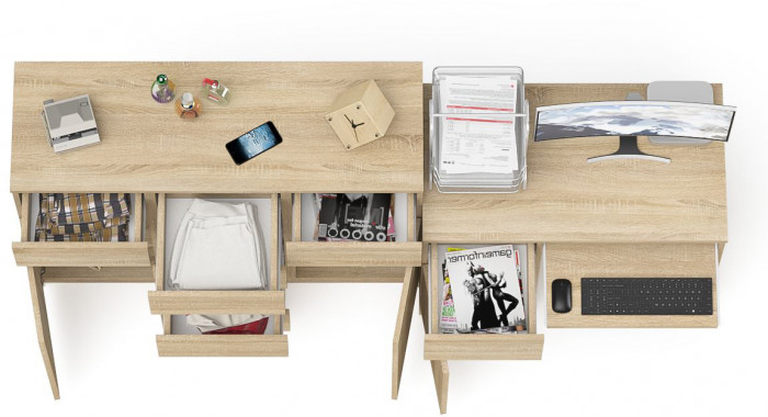 Мори компьютерный стол МС-1 левый + Комод МК1200.4, дуб сонома