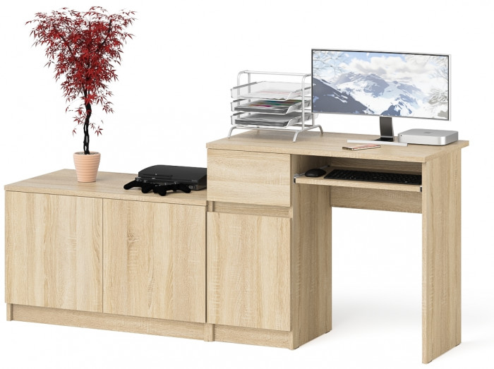 Мори компьютерный стол МС-1 левый + Тумба МА900.1, дуб сонома