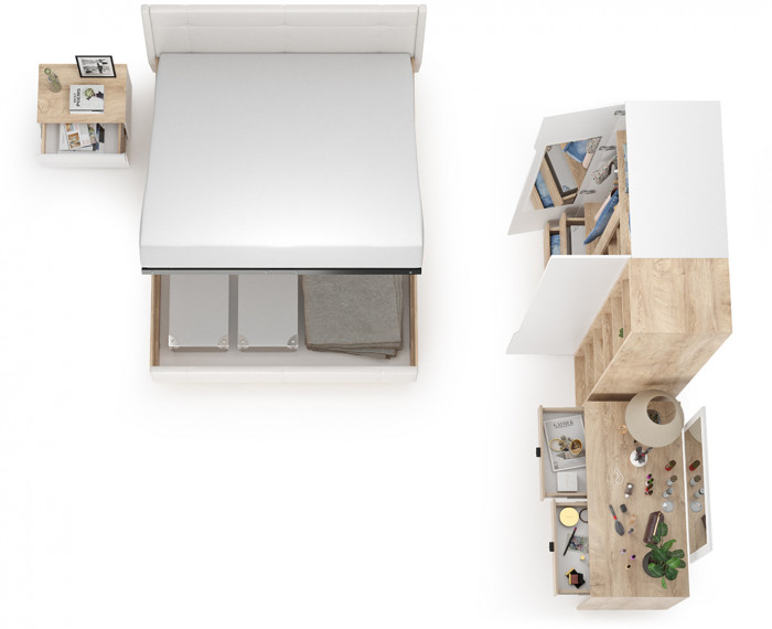 Муссон Спальня № 06, белый/дуб эндгрейн элегантный/искусственная кожа белая