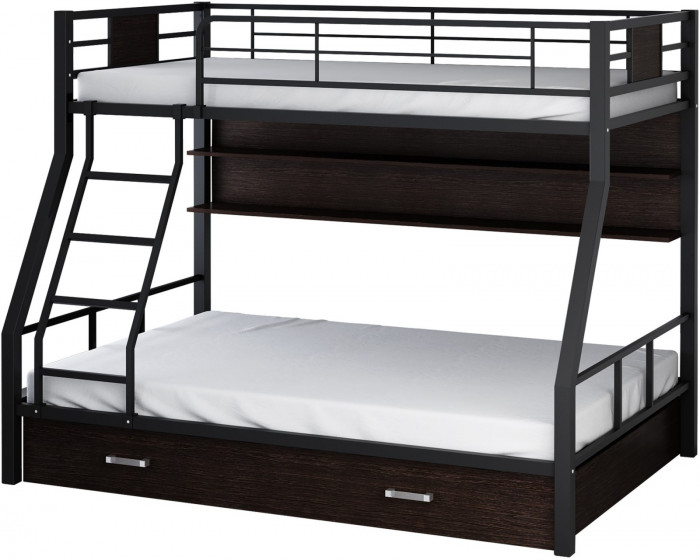 Двухъярусная кровать Гранада-1ПЯ, черная (Дуб Сонома, Слоновая кость)