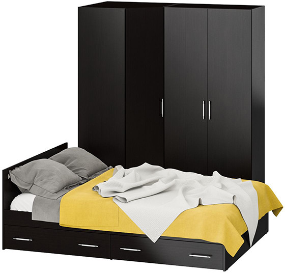 Спальня Стандарт 2-1400Я, цвет венге, ШхГхВ 143,5х203,5х70 + 171,2х81,2х200 см., сп.м. 1400х2000 мм., без матраса, основание есть