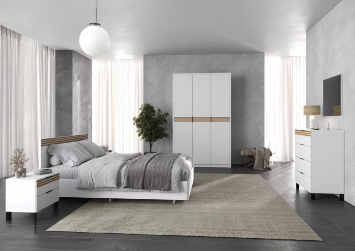 Модульная спальня Нао, набор №2, Белый/Профиль МДФ Дуб вотан