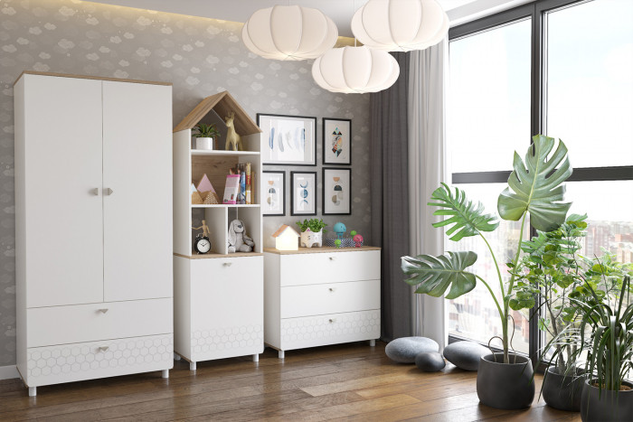 Эйп 13.14 Шкаф комбинированный, цвет белый/дуб белый, ШхГхВ 53х41,5х183,8 см., универсальная сборка