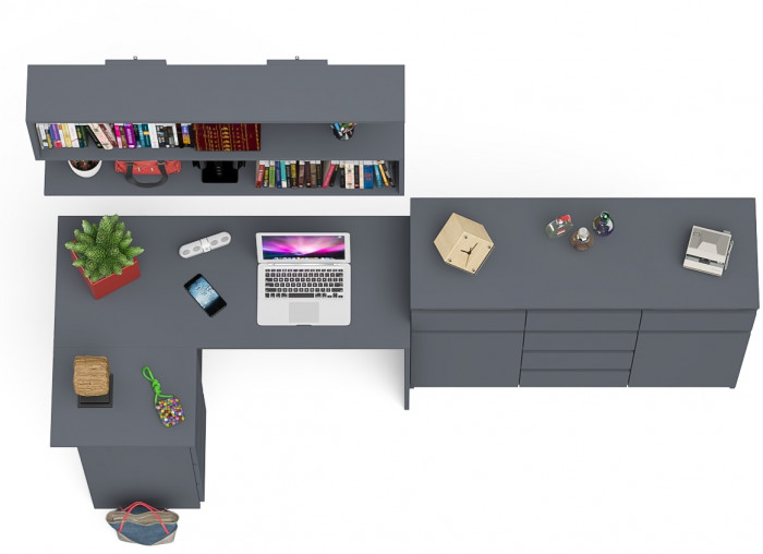 Мори компьютерный стол МС-16 левый + Комод МК1200.4 + Полка 1200, графит