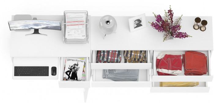 Мори Стол компьютерный МС-1 правый + Комод МК1380.6, цвет белый, ШхГхВ 228х50х76,6 см., выдвижной ящик справа, НЕ универсальная сборка