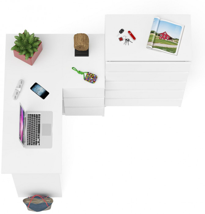 Мори Стол компьютерный МС-16 правый + Комод МК700.5, цвет белый, ШхГхВ 194,8х84,9х114 см., выдвижные ящики справа, НЕ универсальная сборка