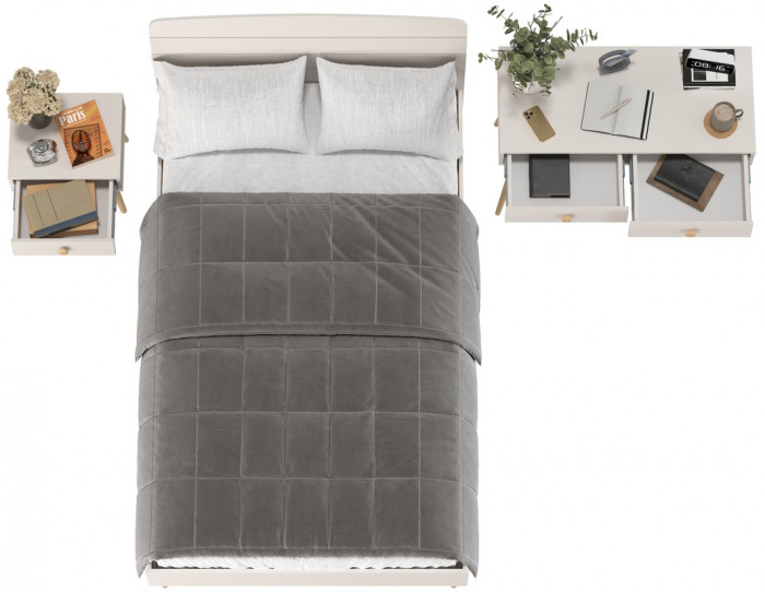 Афина Спальня Кровать 1200 + Стол + Тумба, кашемир серый