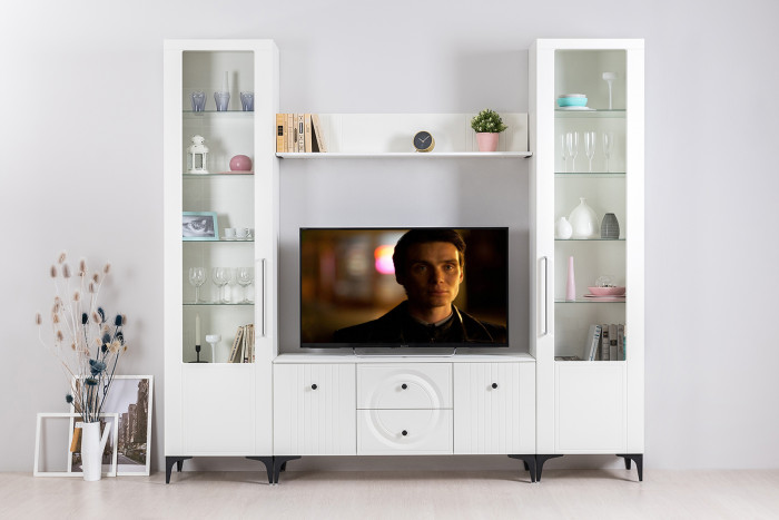 Валенсия Гостиная № 062, ЛДСП белый шагрень/МДФ белый шагрень