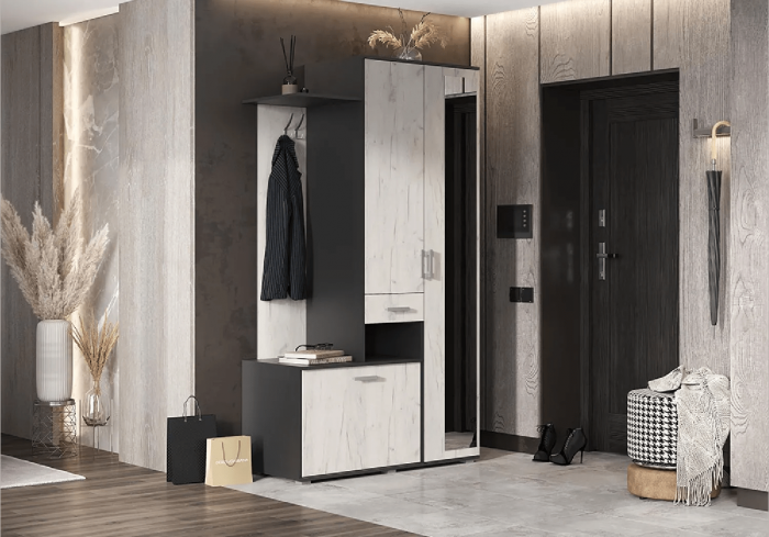 Прихожая Лира, Графит/Дуб Крафт Белый (Дуб крафт белый/Графит)