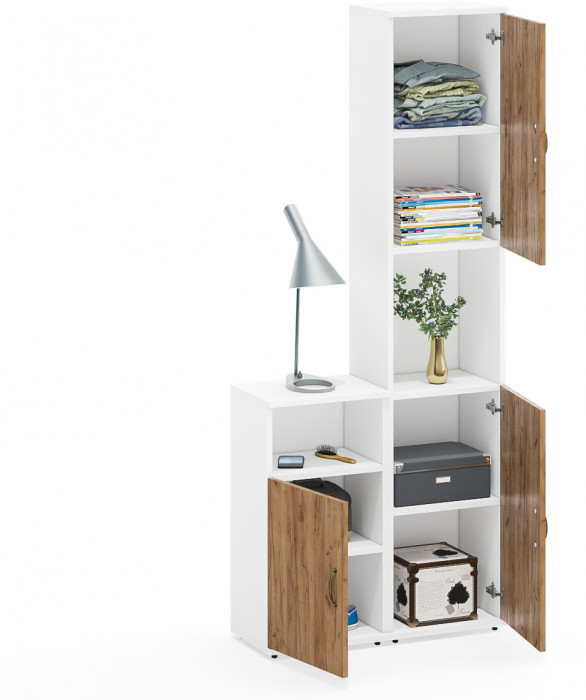 Лидер-8 Пенал + Тумба МД 3.19, белый шагрень/крафт золото