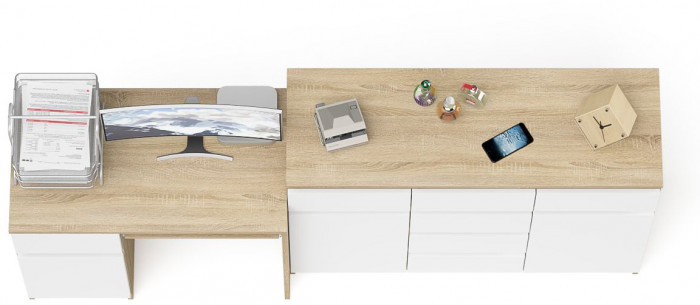 Мори компьютерный стол МС-1 левый + Комод МК1200.4, дуб сонома/белый