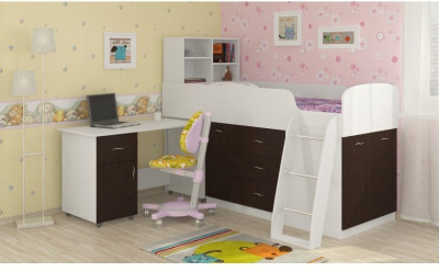 Детская кровать-чердак Дюймовочка-1, Белый / Венге