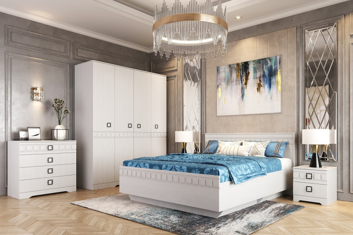 Кровать 160х200 с щитовым основанием "Римини" - Белый текстурный/Дуб полярный