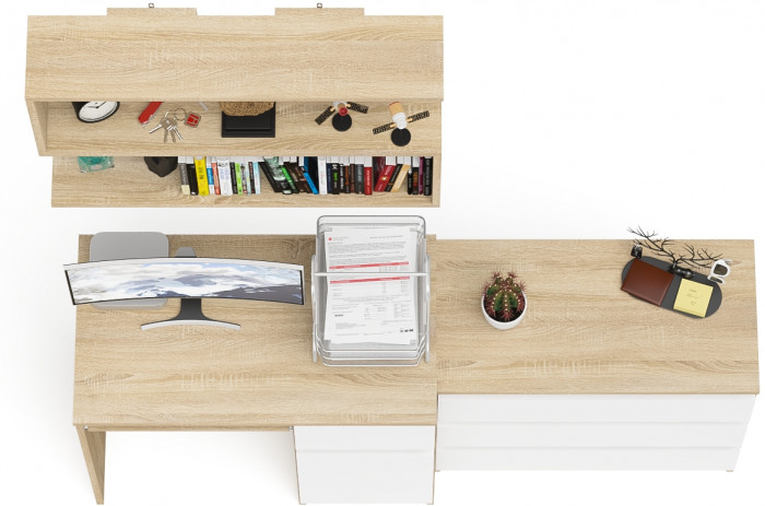 Мори Стол компьютерный МС-1 правый + Комод МК800.1 + Полка 900, цвет дуб сонома/белый, ШхГхВ 170,4х50х209,6 см., НЕ универсальная сборка