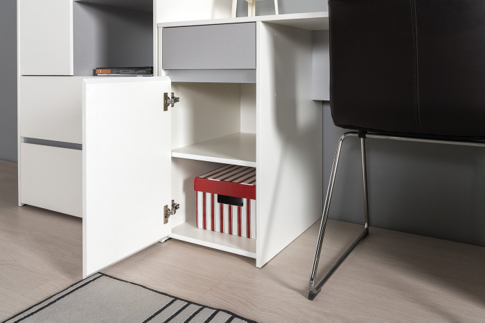 Торонто Компоновка № 05, цвет белый шагрень/стальной серый, ШхГхВ 280х53,1х195,7 см., универсальная сборка