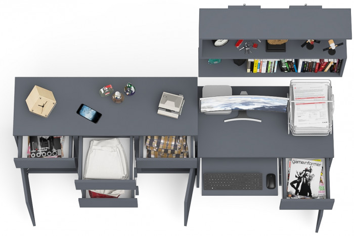 Мори компьютерный стол МС-1 правый + Комод МК1200.4 + Полка 900, графит