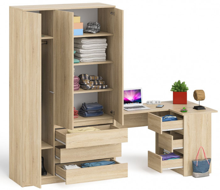 Мори компьютерный стол МС-16 правый + Шкаф МШ1200.1, дуб сонома