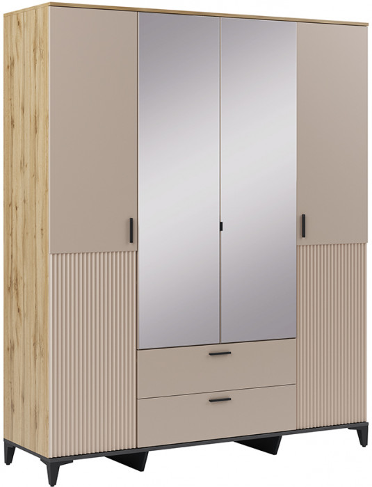 Шкаф 4-х дверный с ящиками и зеркалом Дюна