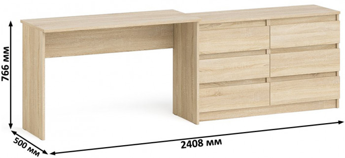 Мори письменный стол МСП1200.1 + Комод МК1200.6, дуб сонома