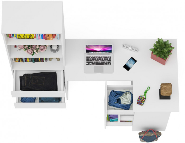 Мори компьютерный стол МС-16 правый + Стеллаж МСТ600.3, белый