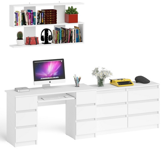 Мори компьютерный стол МС-2 + Комод МК1200.6 + Полка 1200, белый