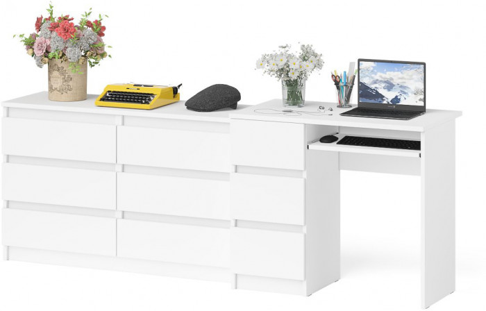 Мори компьютерный стол МС-6 левый + Комод МК1200.6, белый