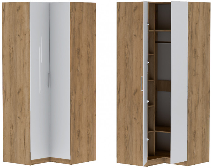 Шкаф угловой "Иннэс-7" - Крафт золотой/Белый глянец