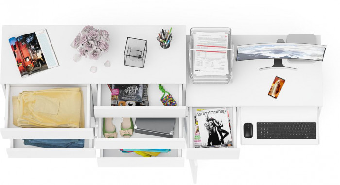 Мори Стол компьютерный МС-1 левый + Комод МК1200.8, цвет белый, ШхГхВ 210,4х50х94 см., выдвижной ящик слева, НЕ универсальная сборка