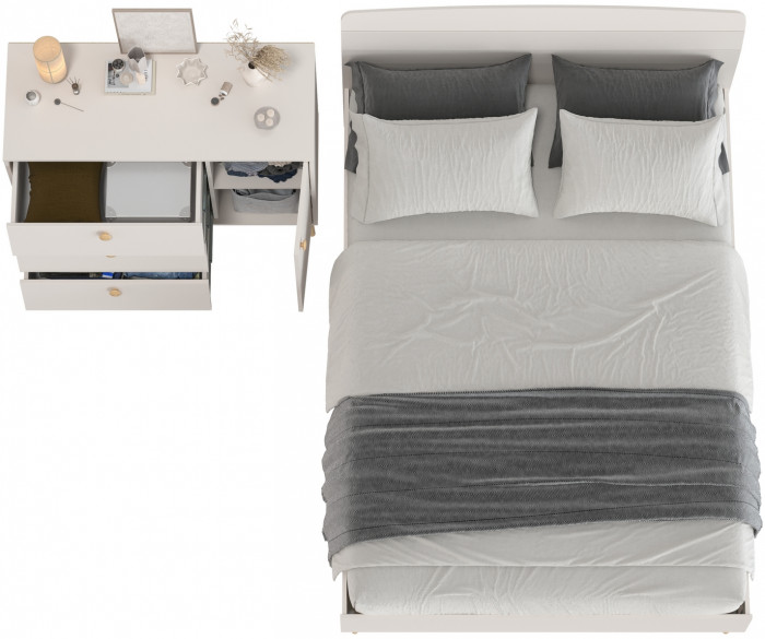 Афина Спальня Кровать 1400 + Комод, цвет кашемир серый, ШхГхВ 144,6х210,2х95,7 + 110х45,3х83 см., сп.м. 1400х2000 мм., б/м, основание есть