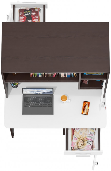 Два стола письменных с надстройкой С-МД-1-09Н, цвет венге/белый шагрень, ШхГхВ 210х57х162 см., НЕ универсальная сборка