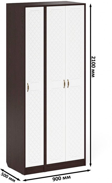 Прихожая П-6-500 Шкаф + Пенал, цвет венге/фасады МДФ белое дерево фрезеровка ромб, ШхГхВ 90х50х210 см., универсальная сборка