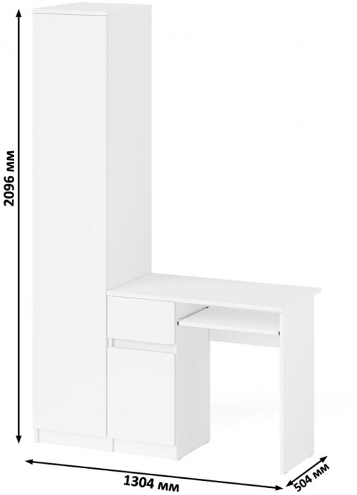 Мори компьютерный стол МС-1 левый + Пенал МШ400.1, белый