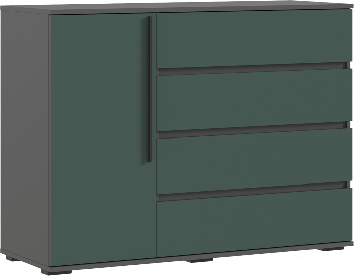 Норд Комод 1 дверь 4 ящика 1200, Графит/Изумрудный