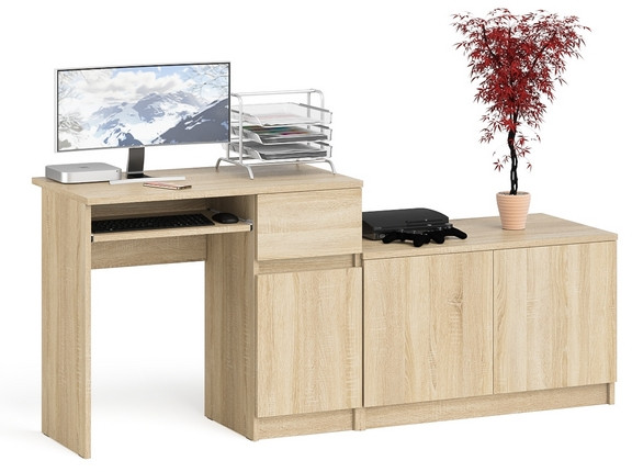 Мори компьютерный стол МС-1 правый + Тумба МА900.1, дуб сонома