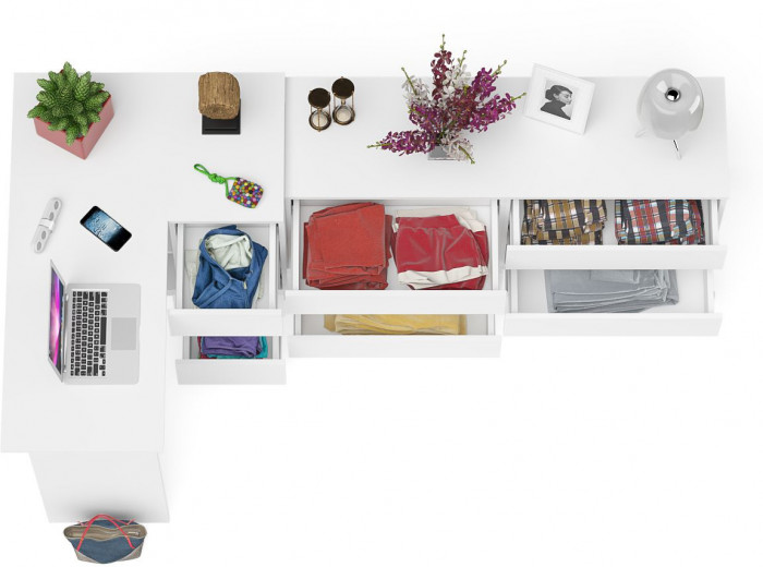 Мори компьютерный стол МС-16 правый + Комод МК1380.6, белый