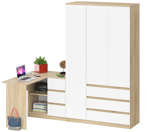 Мори компьютерный стол МС-16 правый + Шкаф МШ1200.1, дуб сонома/белый