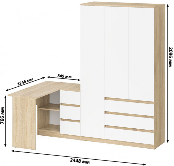 Мори компьютерный стол МС-16 правый + Шкаф МШ1200.1, дуб сонома/белый