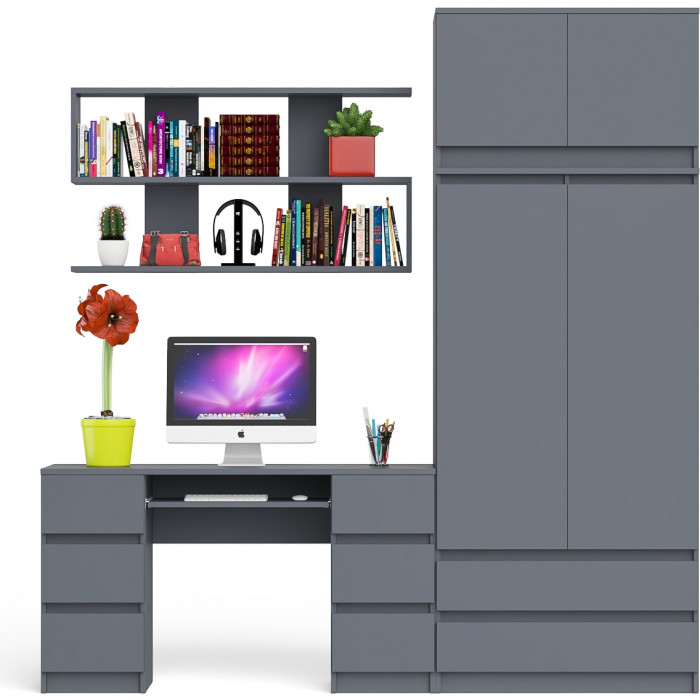 Мори компьютерный стол МС-2 + Шкаф МШ900.1 + Антресоль МА900.1 + Полка 1200, графит