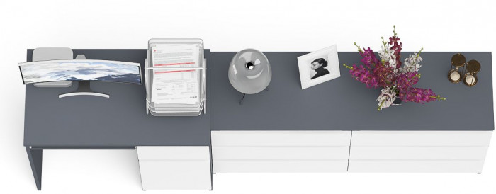 Мори Стол компьютерный МС-1 правый + Комод МК1380.6, цвет графит/белый, ШхГхВ 228х50х76,6 см., выдвижной ящик справа, НЕ универсальная сборка