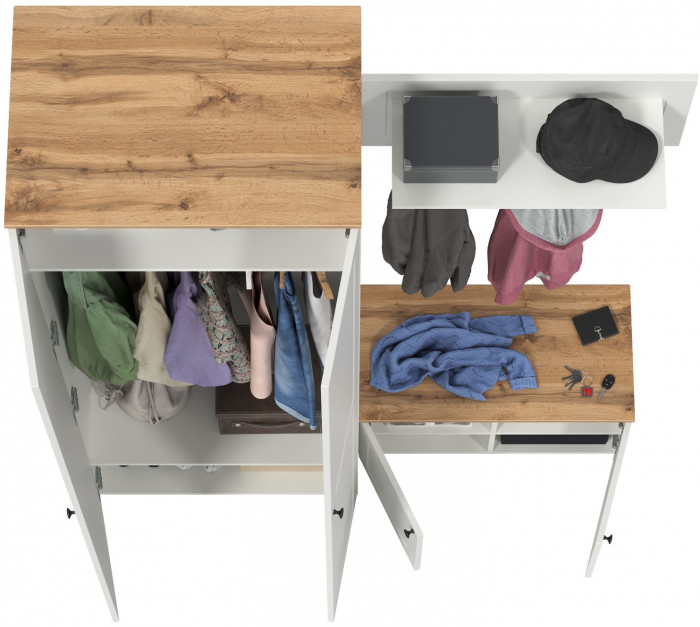 Остин Прихожая 19, белый шагрень/дуб крафт золотой