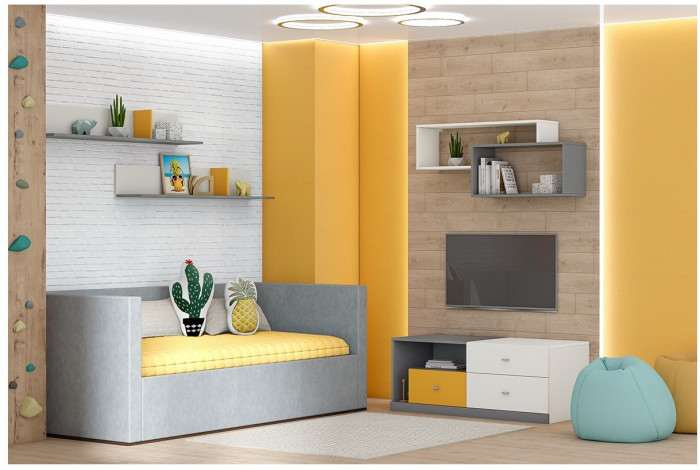 Модульная детская Клео набор 6 (Графит/Миндаль/Океан)