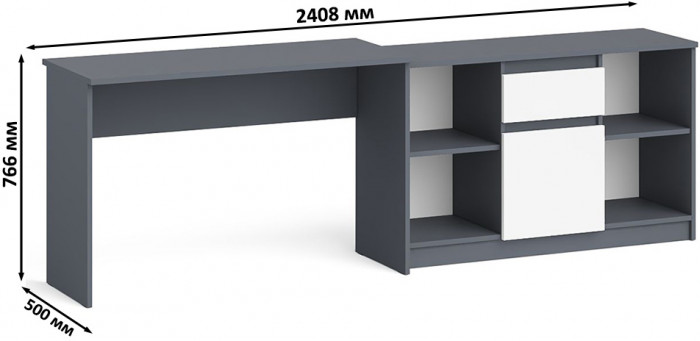 Мори Стол письменный МСП1200.1 + Тумба МТВ1204.1, цвет графит/белый, ШхГхВ 240,8х50х76,6 см., универсальная сборка