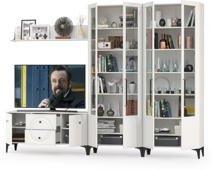 Валенсия Гостиная № 064, ЛДСП белый шагрень/МДФ белый шагрень