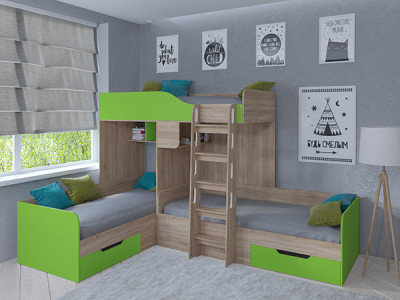 Кровать двухъярусная Трио Сонома/Салатовый