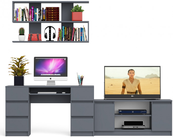 Мори компьютерный стол МС-2 + Тумба МТВ1200.1 + Полка 1200, графит