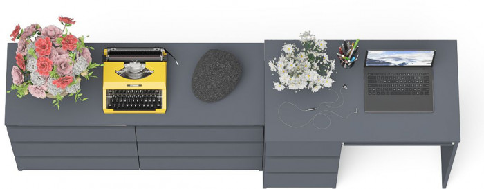 Мори компьютерный стол МС-6 левый + Комод МК1200.6, графит