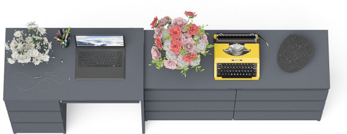 Мори компьютерный стол МС-6 левый + Комод МК1200.6, графит