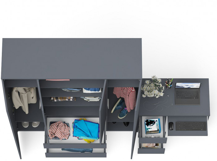 Мори компьютерный стол МС-6 левый + Шкаф МШ1600.1, графит